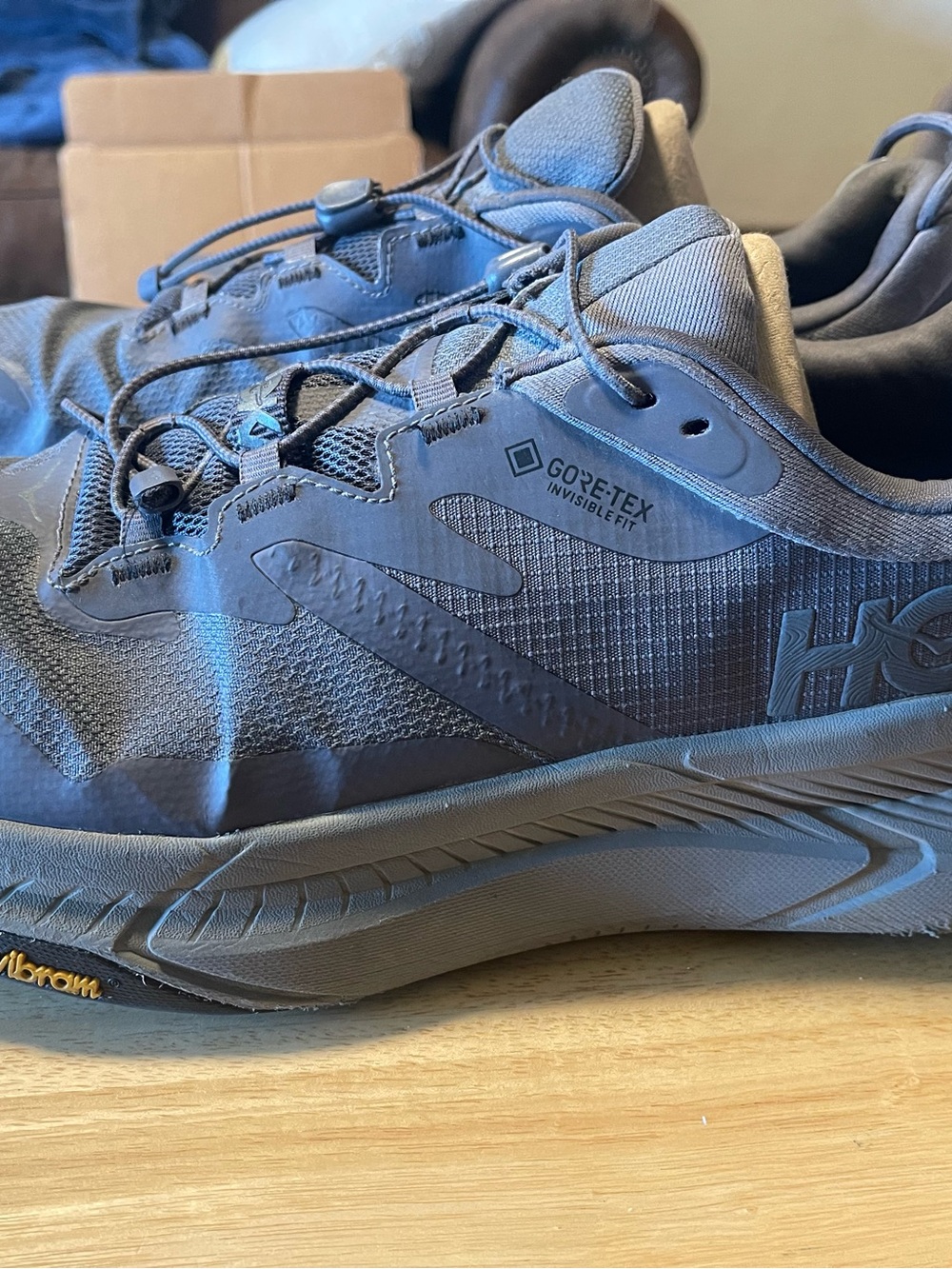 Hoka One One Transport GTX 1133957-GXY Mens 13D Sneaker Gray Toggle Lace Shoes